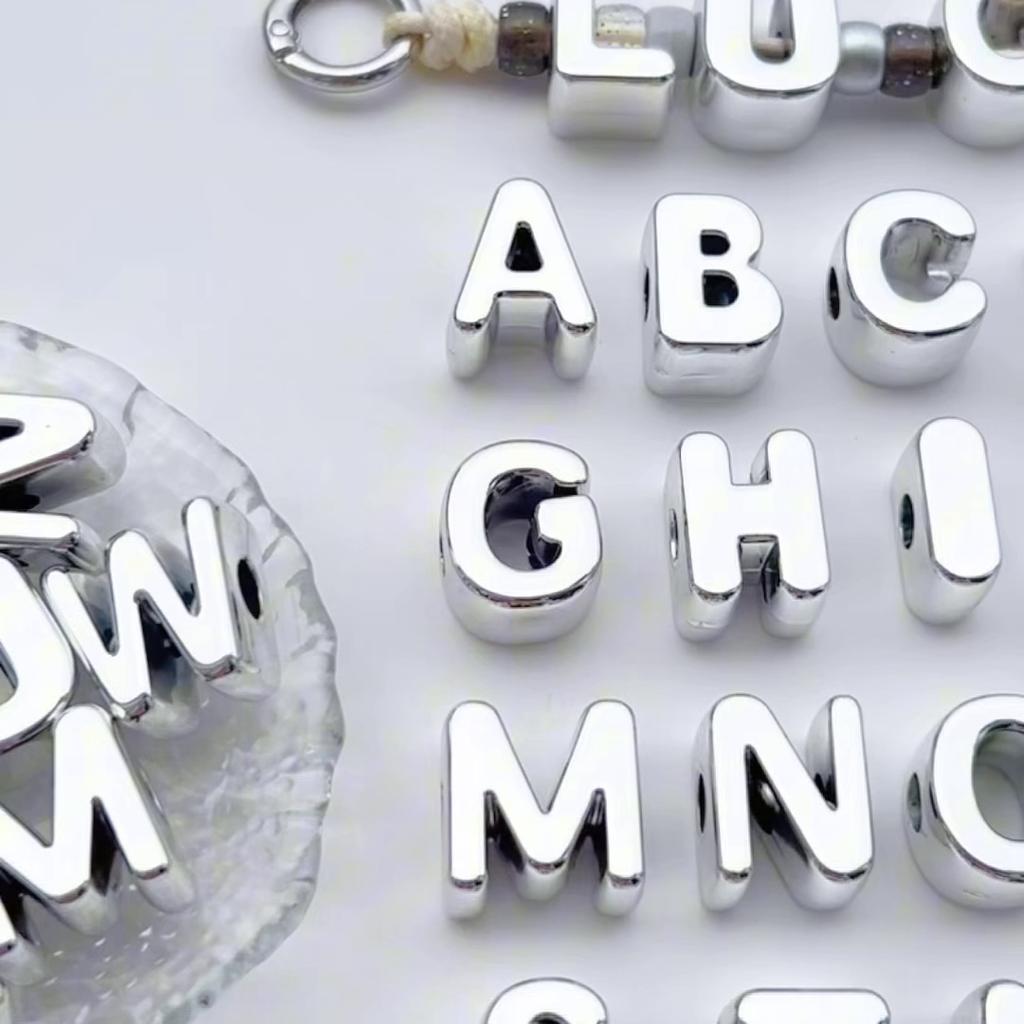 Acrylic UV Silver Plated Large Hole Letter Bead For Jewelry Making DIY Accessories