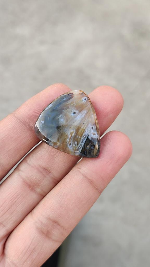 Pear Shape Natural Turkish Stick Agate Cabochon Gemstone, 33.15 Carat, 31x28x5 MM Size Cabochon.