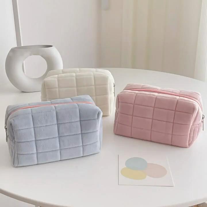 Soft Plush Makeup Organizer Bag Large Capacity Storage Pouch Portable Pillow Design for Travel Daily Essentials