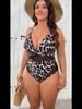 Plus Size Bikini One Piece Swimsuit Women Sexy Deep V-Neck Floral Print Bikini Swimwear Beachwear Tankini