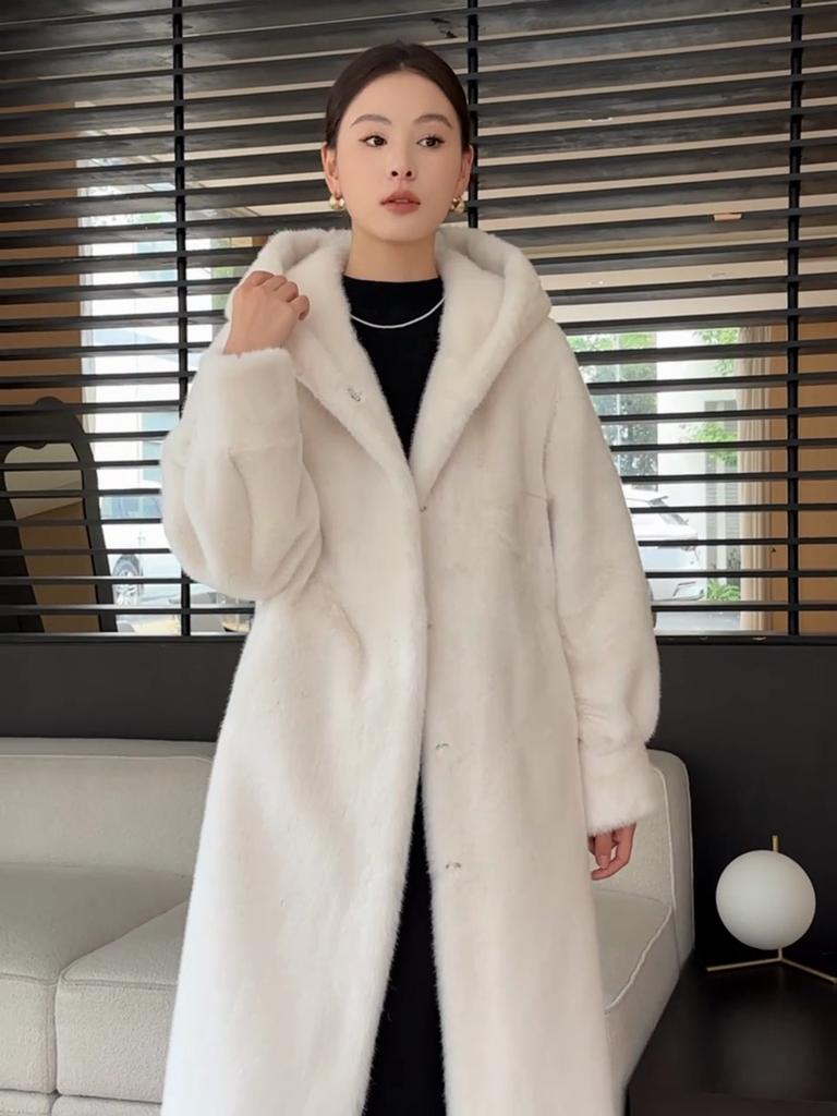 Winter New Warm Jacket Velvet Mink Coat Women's Whole Mink Environmentally Friendly Mink Fur Mid-length Coat
