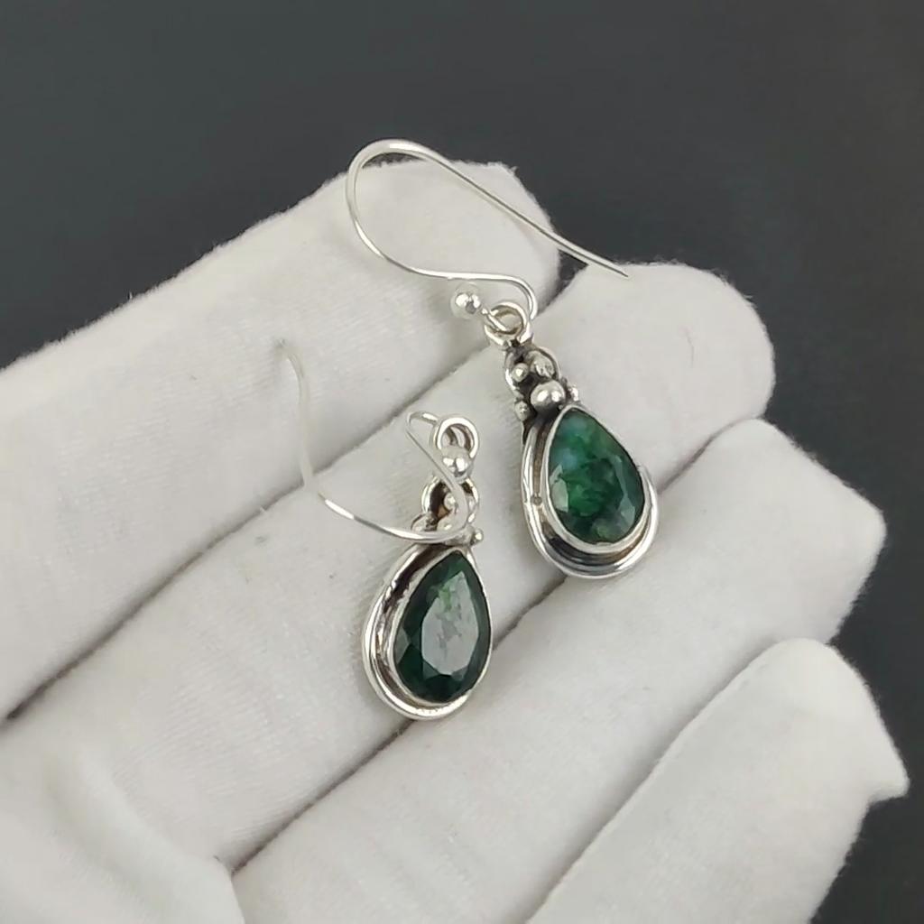 Bellissimi Orecchini con Pietra Preziosa Smeraldo, Orecchini in Argento Sterling 925, Orecchini Pendenti Gioielli Boho Argento Fatti a Mano, Regalo da Indossare per Feste