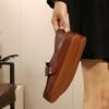Johnature Retro Genuine Leather Soft Soled Shoes Loafers Round Toe Versatile Slip-on Women's Flat Shoes