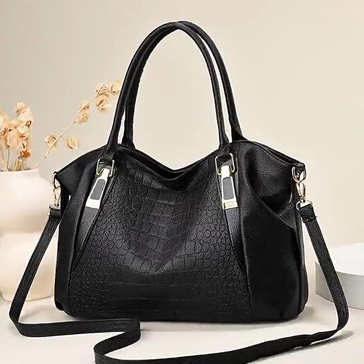 SCIONE New Fashion Soft Leather Middle-aged Lady Handbag Crocodile Pattern Large-capacity Waterproof Zipper Compartment Shoulder Bag