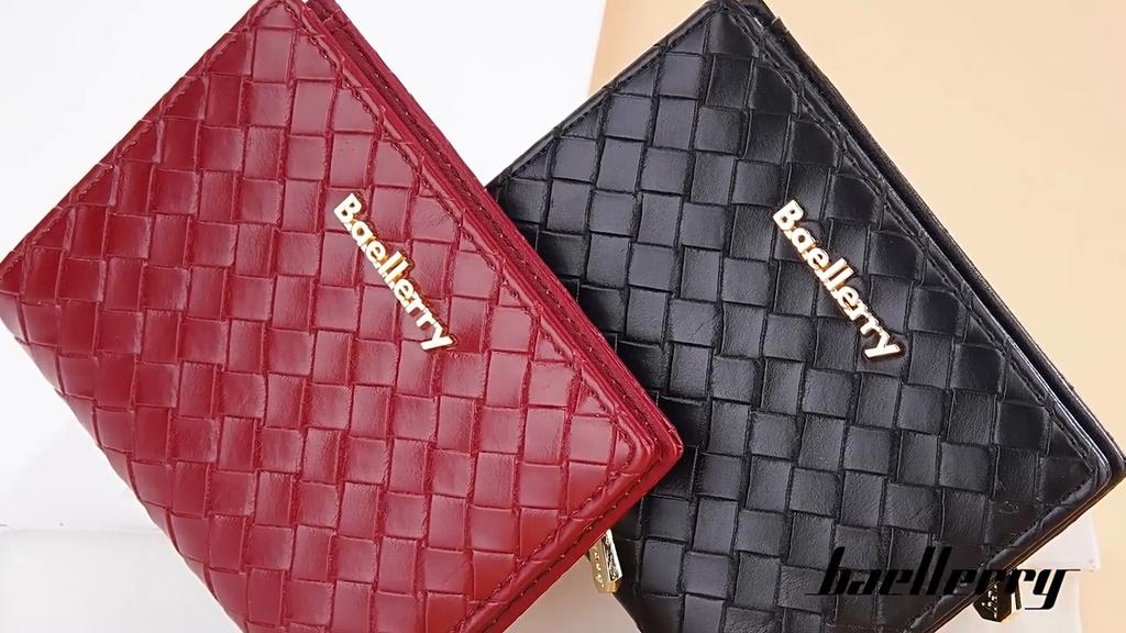 Baellerry Women's Korean Style Short Purse Pu Leather Woven Texture Wallet Snap Button Billfold Multiple Card Slots Notecase Slim Card Holder