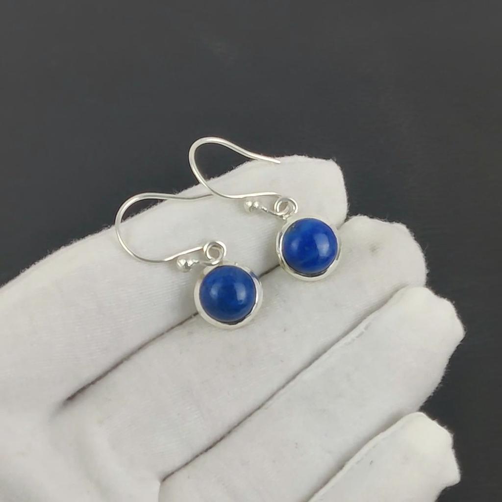 Natural Lapis Lazuli Gemstone Earrings, 925 Sterling Silver Earring, Handmade Boho Silver Jewelry Dangle Earrings, Mother's Day Gift