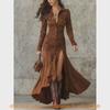 English Dress Long Sleeve Round Neck Zip Back Asymmetrical Hem For Casual Autumn
