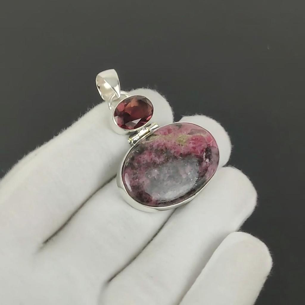 Rhodonite & Rubellite Gemstone Pendant, 925 Sterling Silver Jewelry, Silver Pendant, Unique Jewelry, Necklace Pendant Gift For Bestfriend