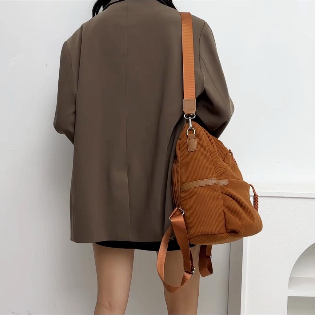 Zaino in Velluto a Coste Monocolore Cartella Scolastica da Studente Zainetto Piccolo da Pendolare da Donna Borsa a Spalla Multifunzionale