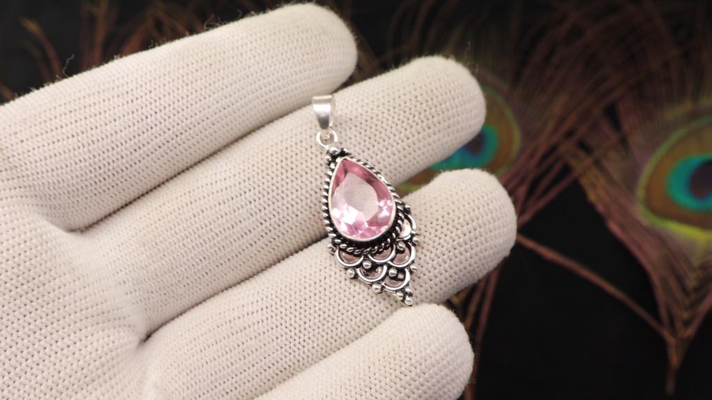 Morganite Gemstone 925 Sterling Silver Statement Pretty Pendant 1.5" For Anniversary Gift PP-70-16