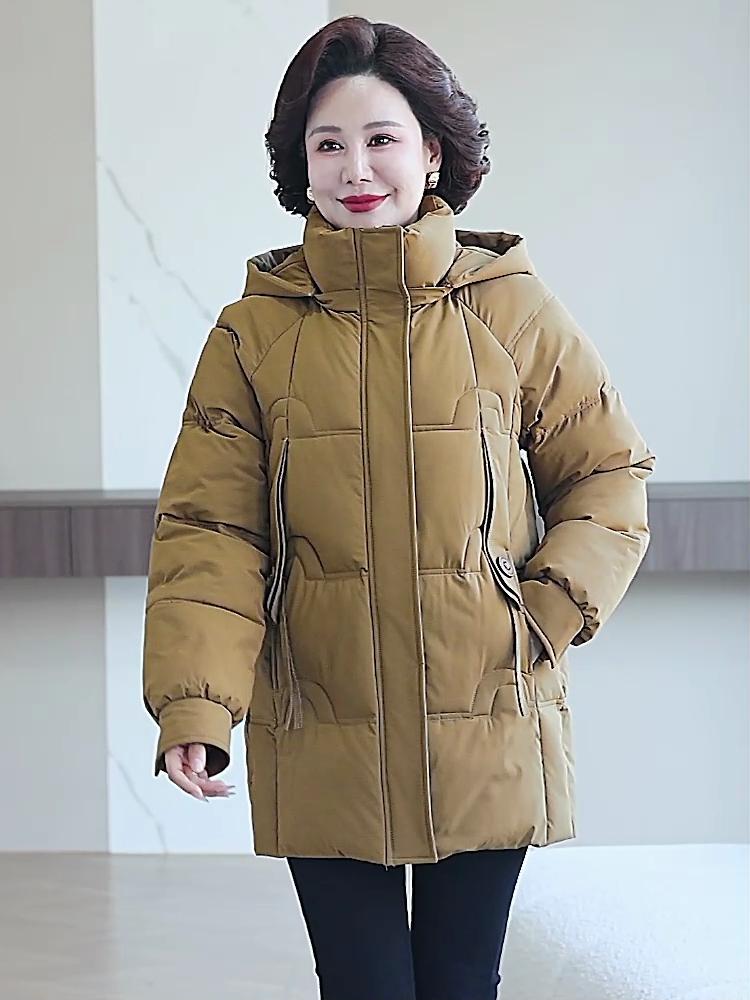 Plus Size Women's Long Parkas Winter Warm Jackets Hooded Elegant Loose Thick Outerwear Middle Age Woman Coat