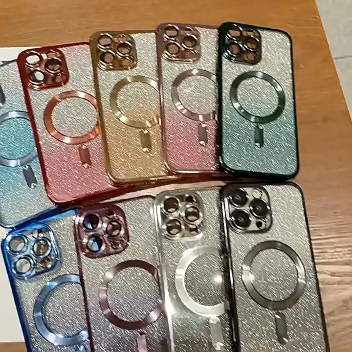 Luksusowe błyszczące etui do iPhone'a 16 15 14 13 12 11 Pro Max Plus odporne na wstrząsy miękkie zderzaki Magsafe stylowe magnetyczne etui do ładowania bezprzewodowego