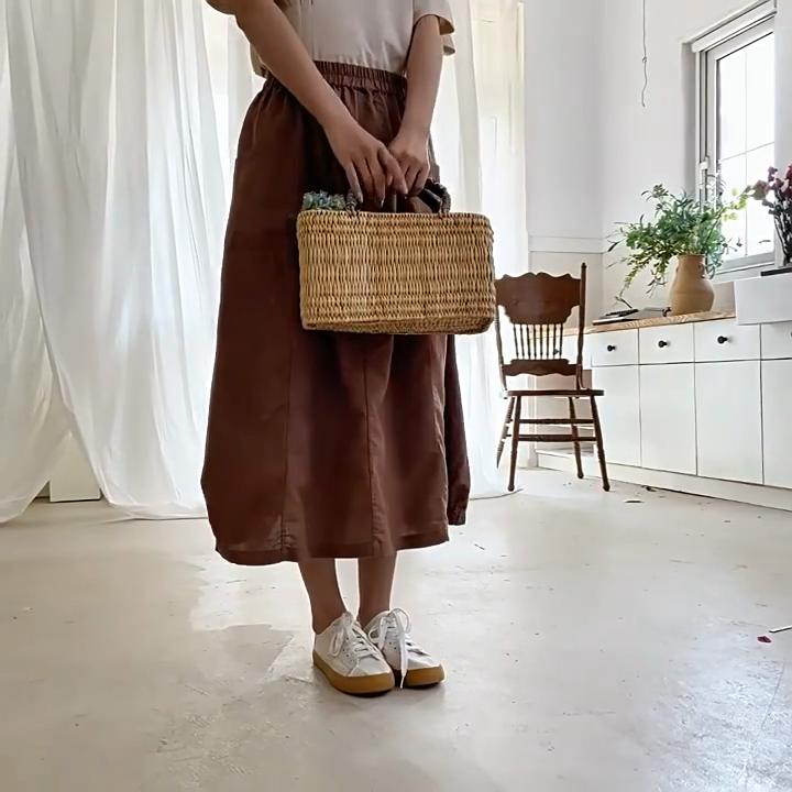 Johnature Dámské Vintage sukně A-Line Jednobarevné Pružný pas Patchwork Kapsy Jarní Ležérní Dámské sukně