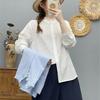 Spring Autumn Women White Shirts Embroidery Blue Blouses Long Sleeve Casual Lady Tops Stand Collar Loose Female Clothes