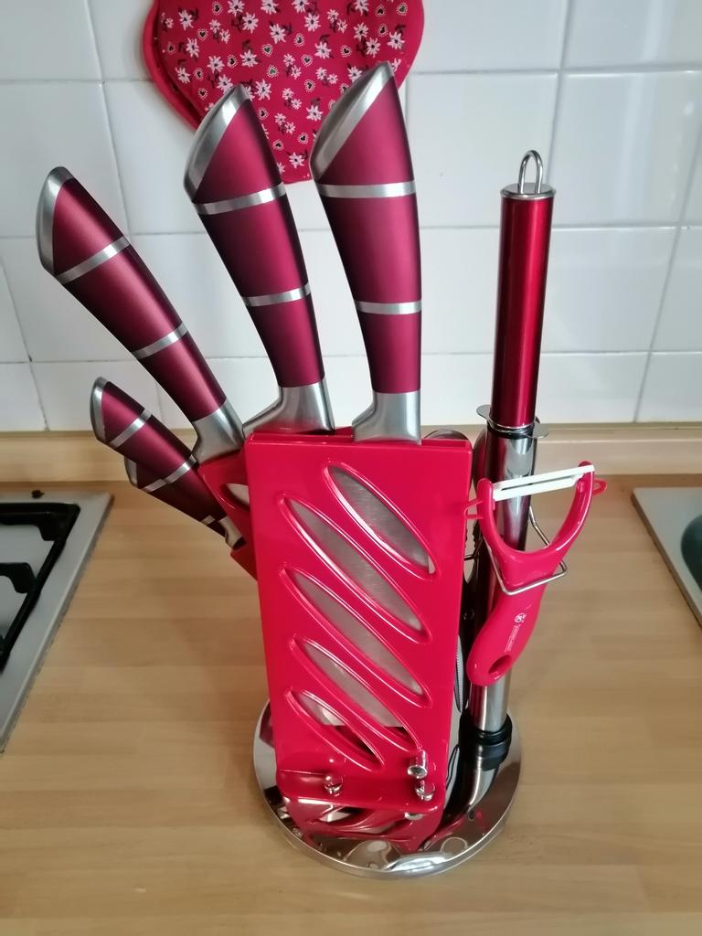ECHTWERK Coltello da pane, pratico coltello da colazione in 6 pezzi, acciaio inox con bordo seghettato, adatto per panini e baguette, manico ergonomico in plastica, colore blu chiaro