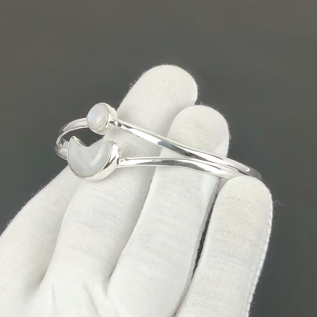 Rainbow Moonstone Gemstone Handmade Cuff Bangle 925 Sterling Silver Cuff Bangle, Moonstone Bracelet For Wife, Unisex Bangle, Gift