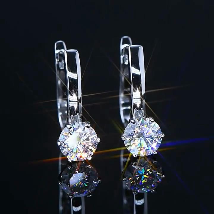 6.5mm Fashion Classic Six Prong Setting Moissanite Earrings D VVS1 Delicate Exquisite Jewelry