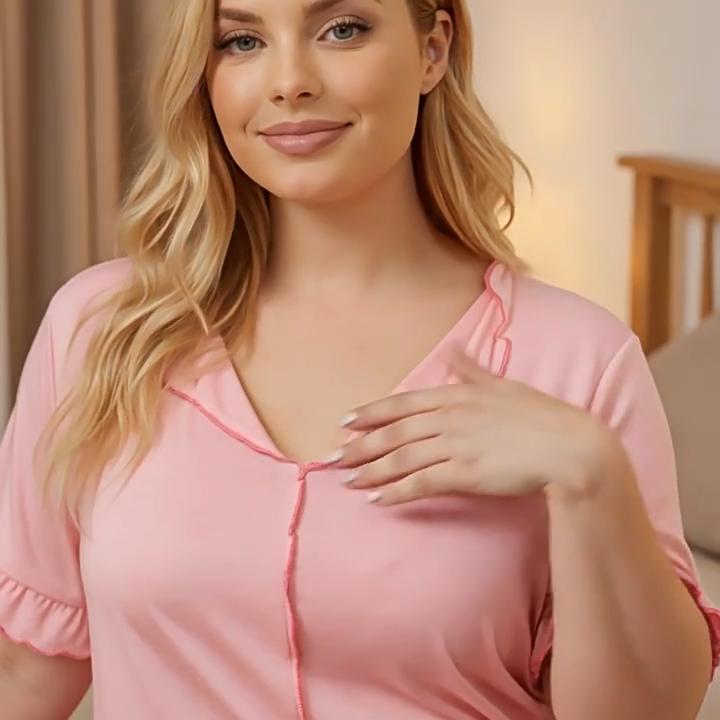 Plus Size Women Short Sleeve Nightgown Loose Long Pajama Dress Spring Summer Casual Comfort Home Loungewear