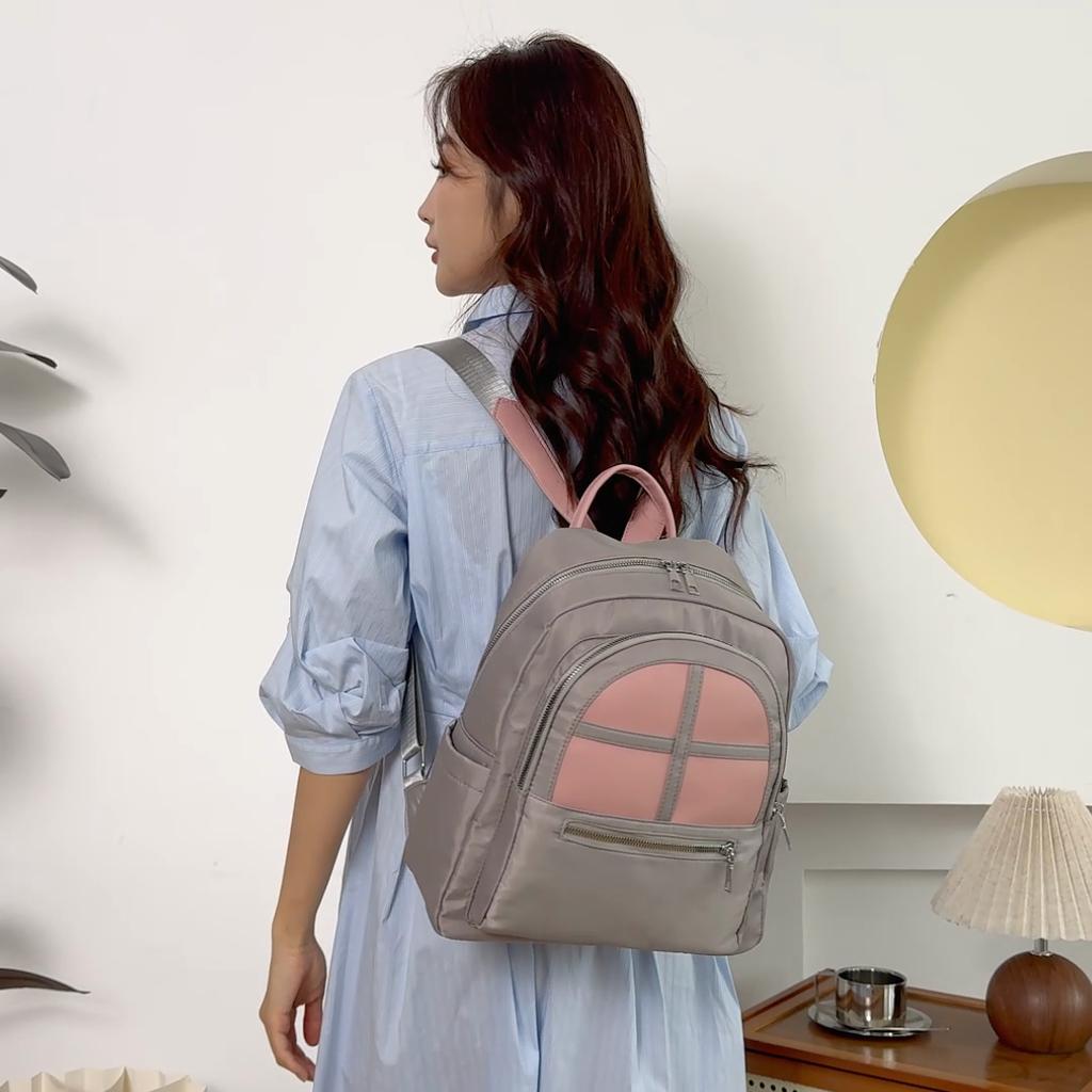 Women's Backpack Contrast Color Window Design Schoolbag Lightweight Commuter Multi-purpose Travel Backpack