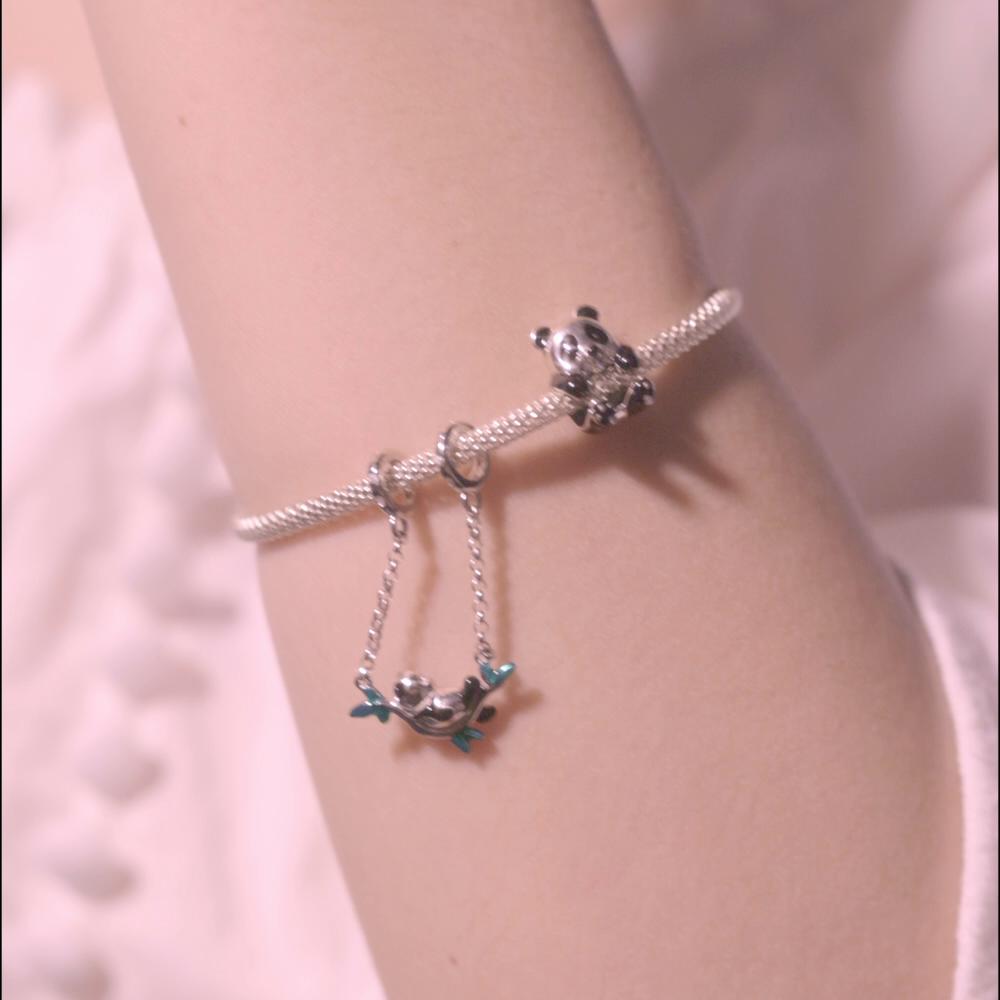 WOSTU 925 Sterling Silver Enamel Animals Bamboo Panda Pendant Lovely Pet Beads Fit Original Bracelet Bangle DIY Jewelry Gift