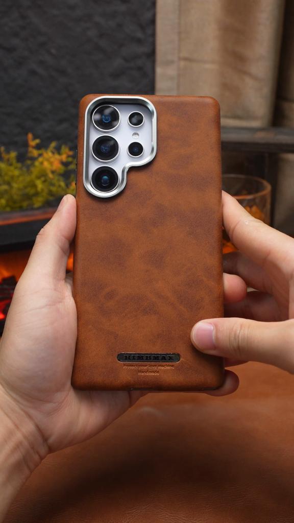 Premium Faux Leather Magnetic Case For for Samsung Galaxy S25 Ultra S24+ Plus Retro Cover Matte Electroplated Frame Shockproof