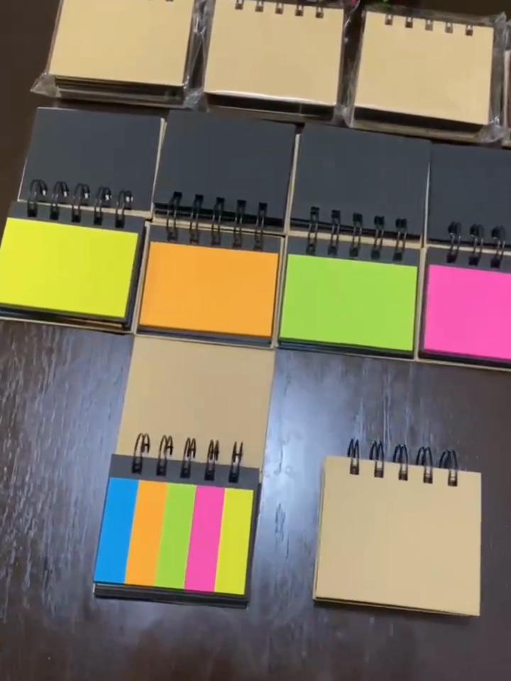Colorful Spiral Sticky Note Paper -5 Colors, Brown Cover Self-adhesive Notebook, Compact and Portable, Suitable for Office, Home or School Use