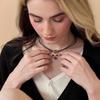 Vintage leather tiger's eye stone pendant necklace women's light luxury niche collarbone chain high-end double-layer stacked sweater chain