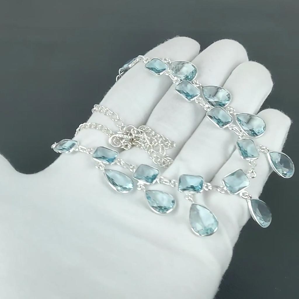 Aquamarine Heart Gemstone Necklace 925 Sterling Silver Necklace Aquamarine Necklace Bohemian Handmade Silver Necklace Gift For Birthday