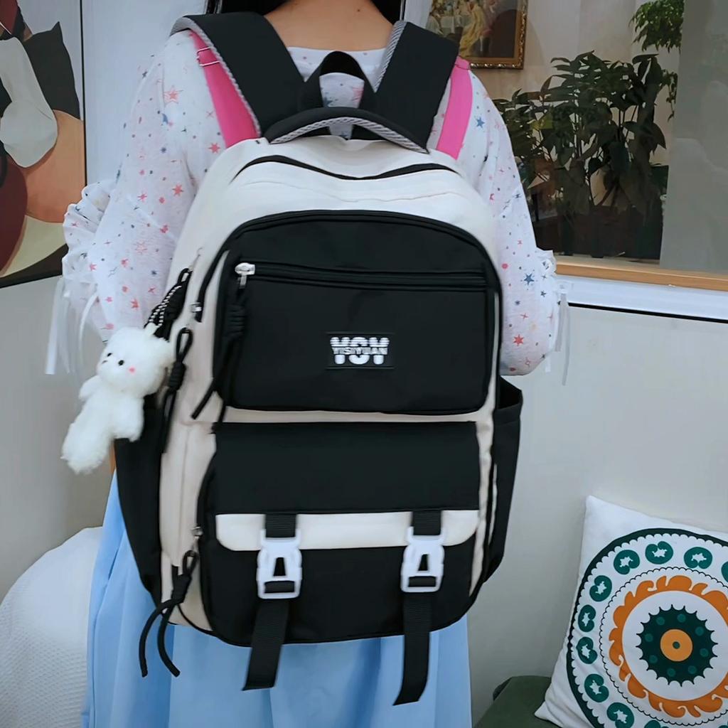 Large Capacity Backpack Student Lightweight Schoolbag Color Contrast Backpack