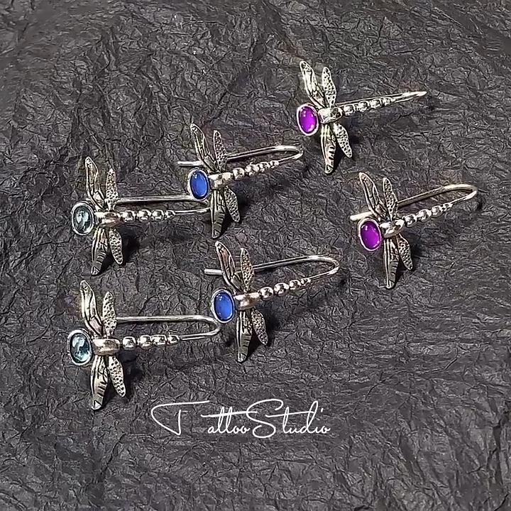 Retro Silver Color Women's Dragonfly Earrings Inlaid with Blue Stones Dangle Earrings for Women Party Engagement Fashion Jewelry