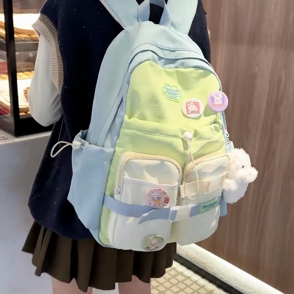Women's Large Capacity Backpack Color Block Schoolbag for Primary and Secondary School Students