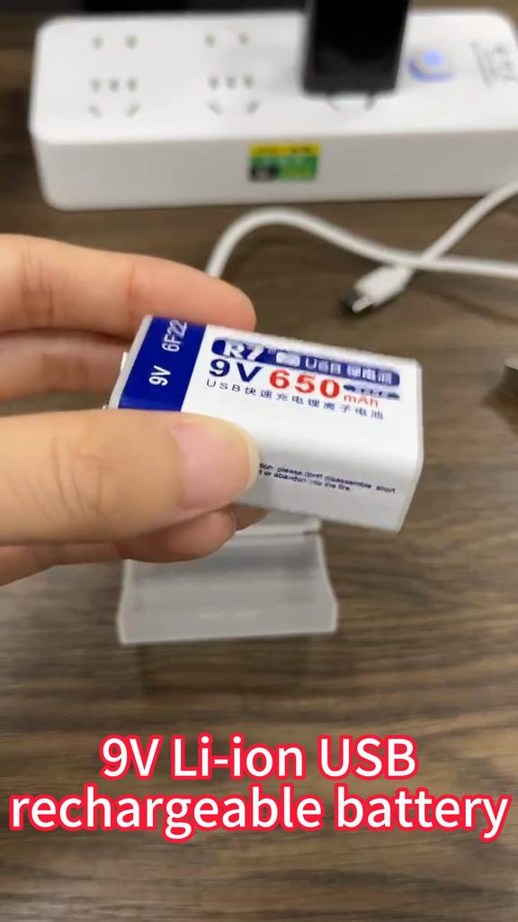 R7 9V USB Batteries 6F22 Rechargeable Batteries 650mAh Lithium Batteries Multifunctional Energy Batteries for KTV Microphone Metal Detector