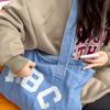 Large Capacity Denim Bag Female Letter Tote Bag Student Shoulder Bag