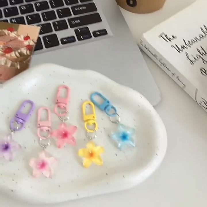 Transparent Floral Keychain Cute Aesthetic Multi-Purpose Key Holder Bag Earphone Case Charm Accessories for Women Girls