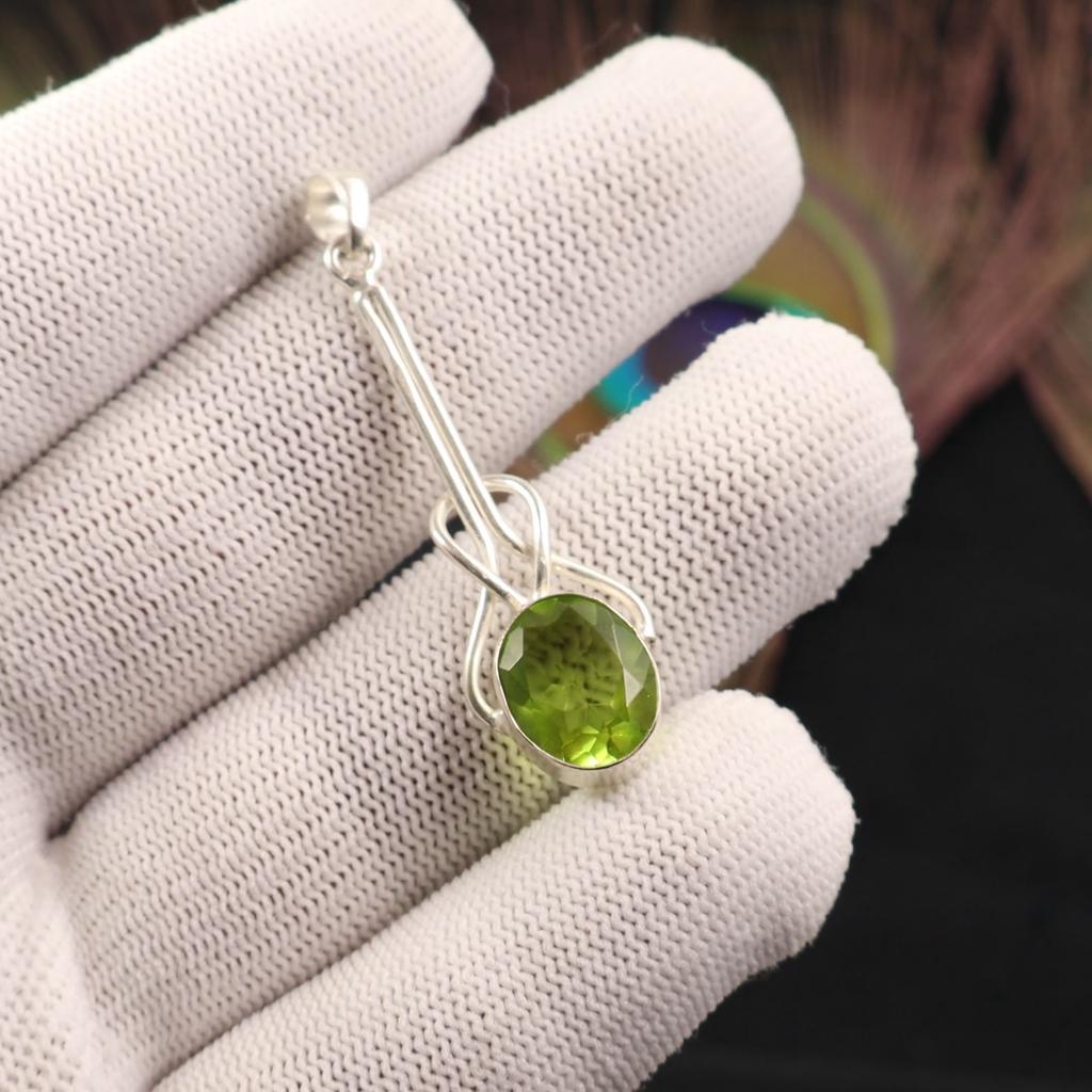 Peridot Gemstone 925 Sterling Silver Jewelry Handmade Pendant 1.79" Women Gift PP-60-14