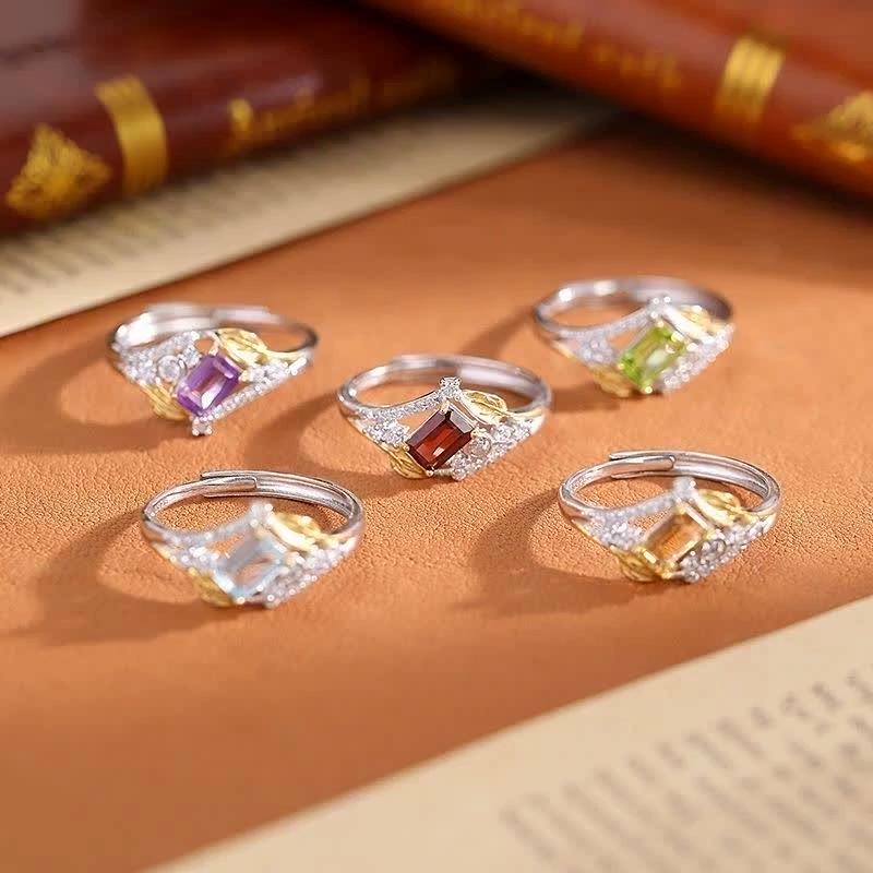 S925 Sterling Silver Natural Stone Ring Women's Fashion Niche Design Sense Rectangular Stone Position 4 * 6mm Fashion Retro Jewelry Gift