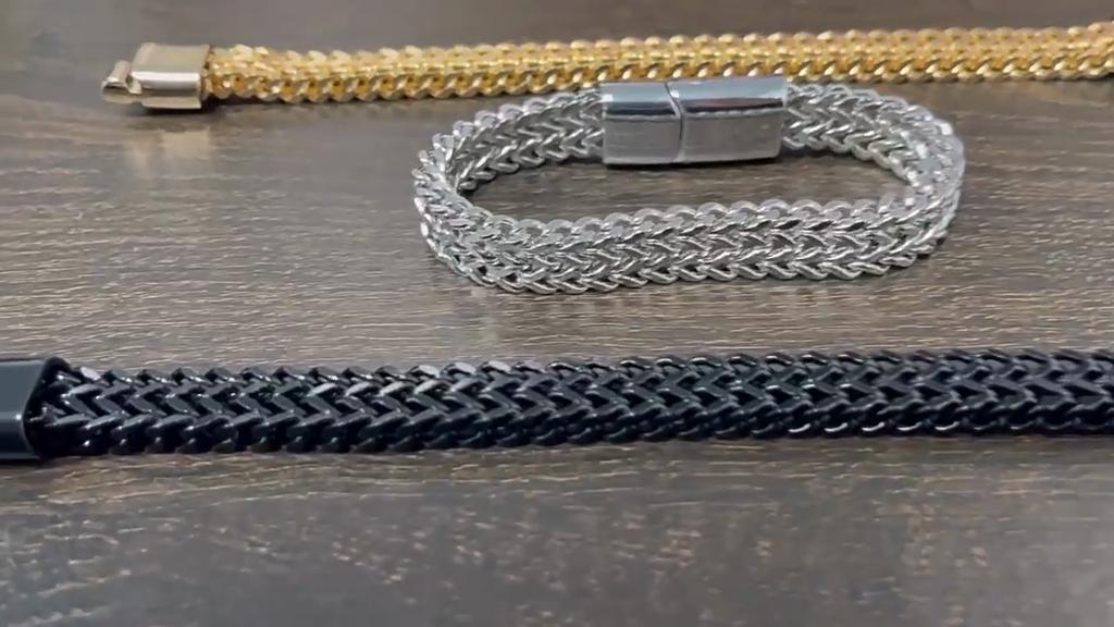 Stainless Steel Braided Double Row Front and Rear Fish Scale Alloy Magnetic Buckle Bracelet with Keel Jewelry New Model