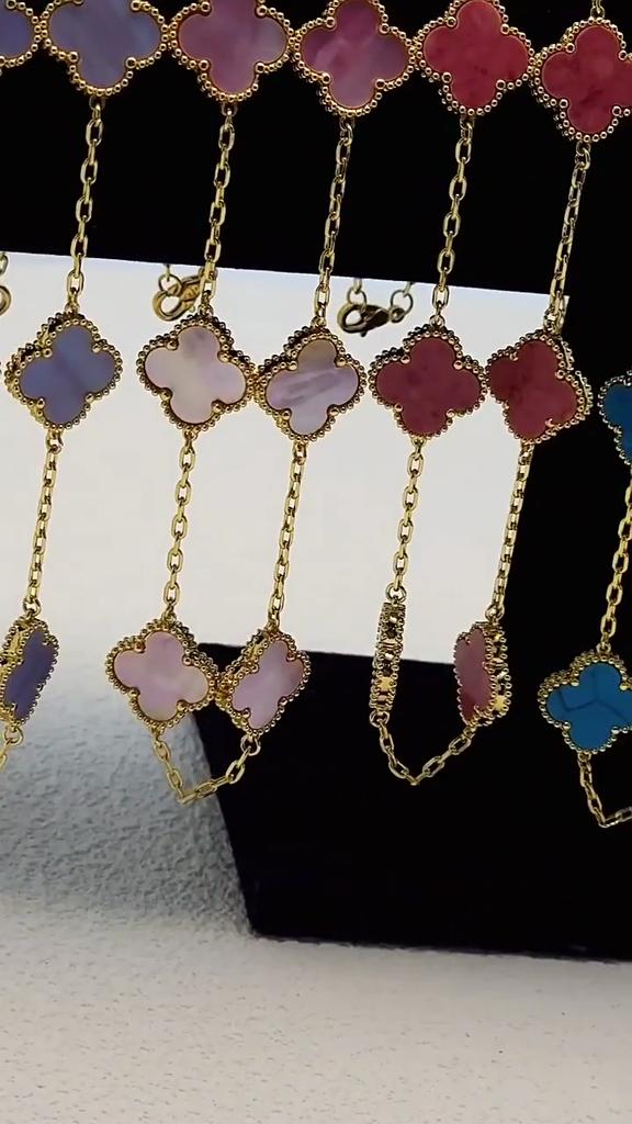 Titanium Steel Does Not Lose Color Natural Shell Four-leaf Clover Ten-flower Chain Double-sided Four-leaf Clover Collarbone Chain Necklace
