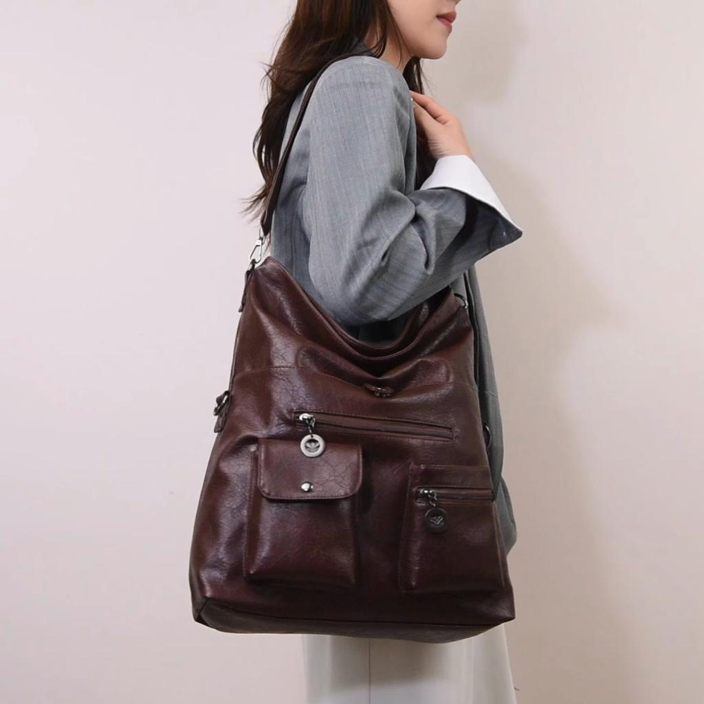 Women's Tote Bag PU Shoulder Bag Multi-Pocket Portable Crossbody Bag