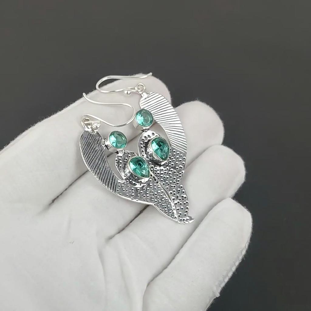 Beautiful Green Apatite Gemstone Earrings, 925 Sterling Silver Earring, Handmade Boho Silver Jewelry Dangle Earrings, Birthday Gift