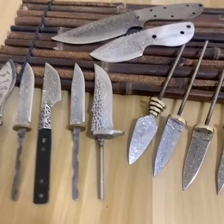 Dropship Damascus Steel Fixed Blade Knife Blanks - Semi-finished Blade Forging Blanks for DIY Insert | Unfinished Knife Accessories