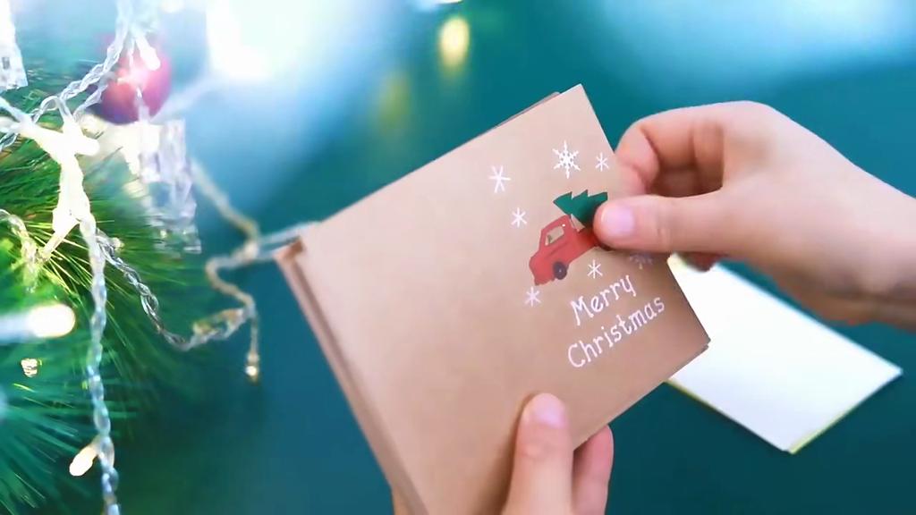 6pcs Merry Christmas Greeting Cards with Envelopes Stickers Folding Type Cartoon Print Gift Cards Christmas Decoration Supplies