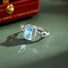 S925 Sterling Silver Square Natural Crystal Ring, Paved Colored Gems Adjustable Band, Luxury European Style Jewelry for Women, Daily Wear & Gift