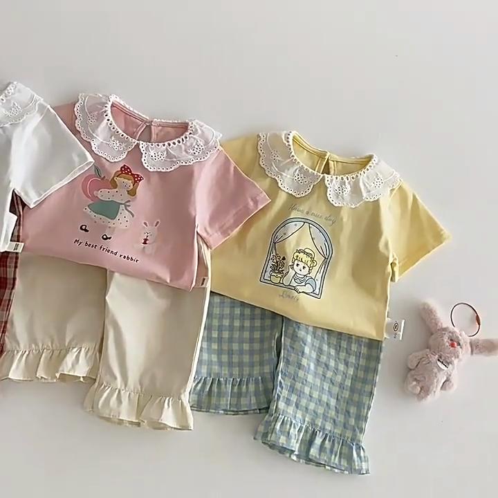 Baby Girls Straight Pants Classic Plaid Casual Trousers Korean Style Summer Kids Clothing