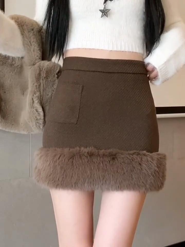 Sukně ve tvaru A Dámská Zimní Nová Sukně s vysokým pasem Krátká Vlněná Elegantní S přišitím Boková Sukně