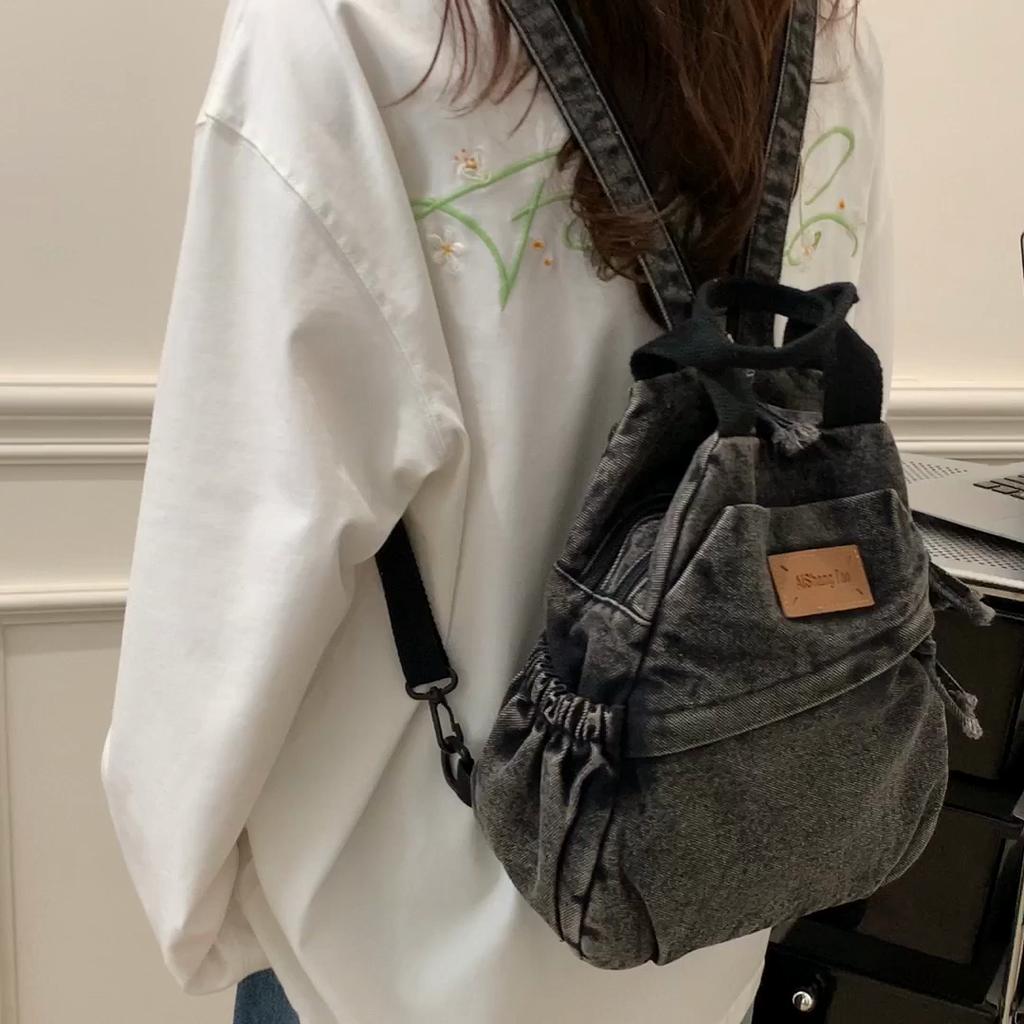 Stor Kapacitet Denim Ryggsäck Multifunktionell Bröstväska Dam Axel Crossbody Väska