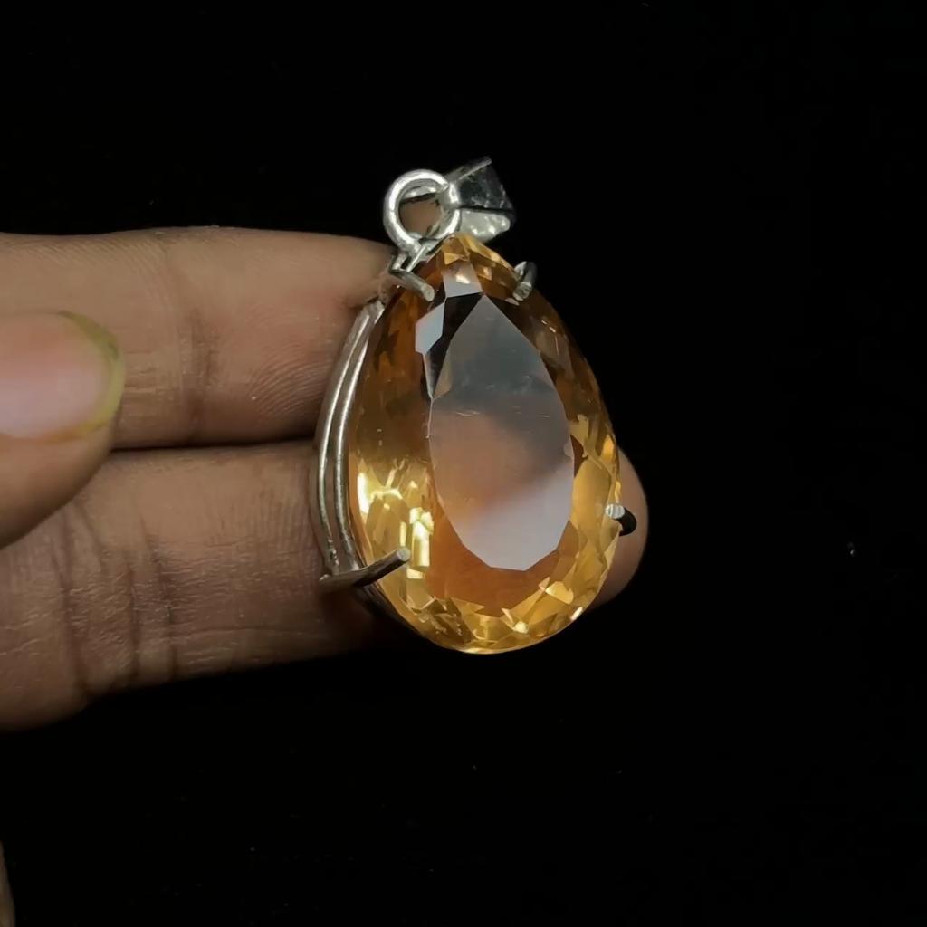 75.90 Honey Topaz Pendant Lab Created 925 Sterling Silve Gemstone CERTIFIED my-369-k