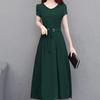 Temperamen Sukienki Modowe Lato Nowe Kobiety Jednolita O-Neck Zamek Bandaż Styl Hepburn Krótki Rękaw Limi Długość Midi Sukienka A-line
