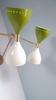 Mid Century Italian Brass Wall Sconce Pair: White & Olive Green Diabolo Light