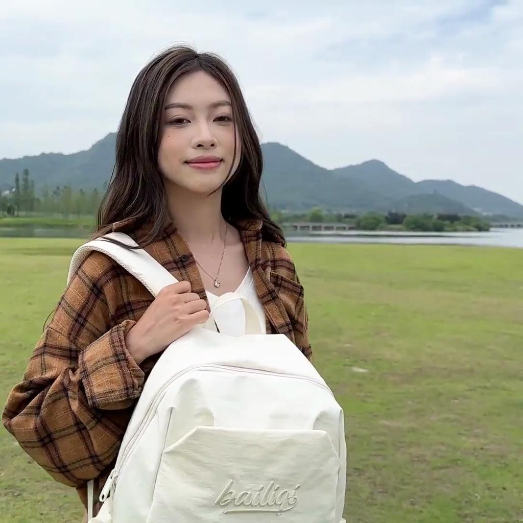 Middle School Student Schoolbag Women's Waterproof Solid Color Backpack